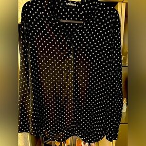 Express silky long sleeve collar shirt with diamond/star pattern size L